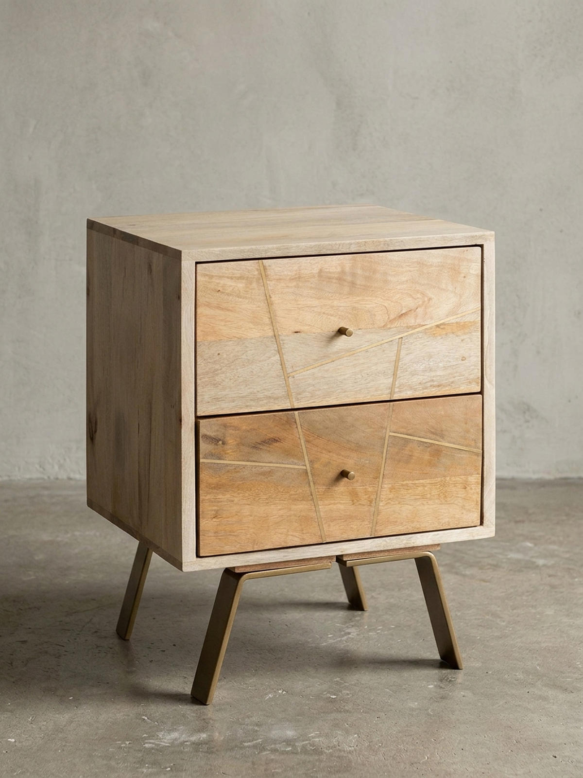 NACHTTISCH – Mango Massivholz, Metallstreifen, rustikal, Farbverlauf - Goldfarben/Braun, Holz/Metall (40/56/40cm) - KADIMA DESIGN