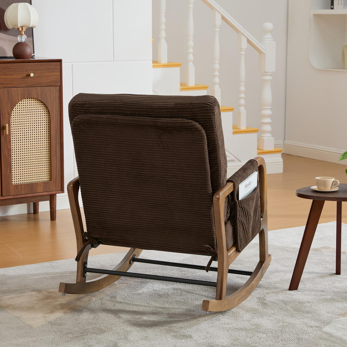 SCHAUKELSTUHL Relaxsessel mit Fußstütze,verstellbarer Rückenlehne,Cord,Braun - Braun, Textil (70/92/80cm) - LVHOM