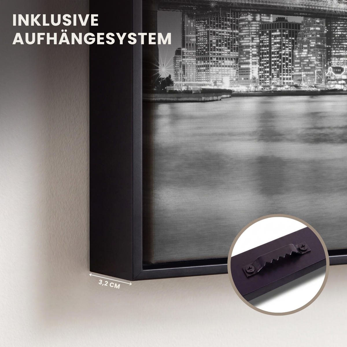 LEINWAND Bilder mit Rahmen - New York - Brücke - Brooklyn - Schwarz und weiß - Architektur - 20x20 - Schwarz, Textil (20/20cm) - MuchoWow