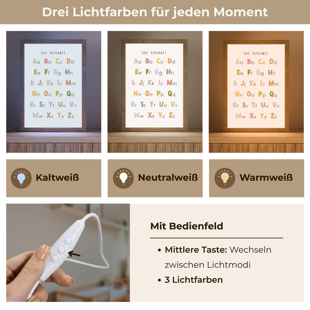 NACHTTISCHLAMPE Pädagogisch - Alphabet lernen - Farbenfroh - Weiß - Buchstaben 20x30 cm - Weiß, Holzwerkstoff (8/20/30cm)
