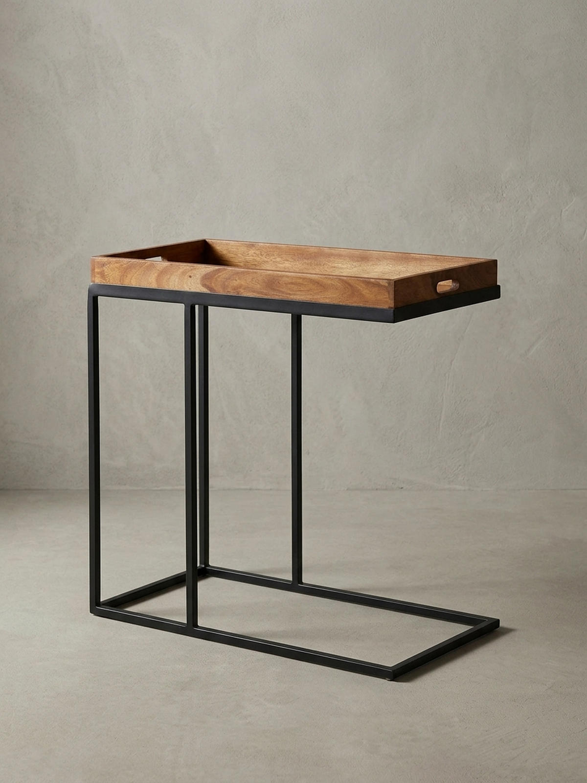 BEISTELLTISCH – Massivholz Metall platzsparend vielseitig - Schwarz/Braun, Holz/Metall (34/70/65cm) - KADIMA DESIGN