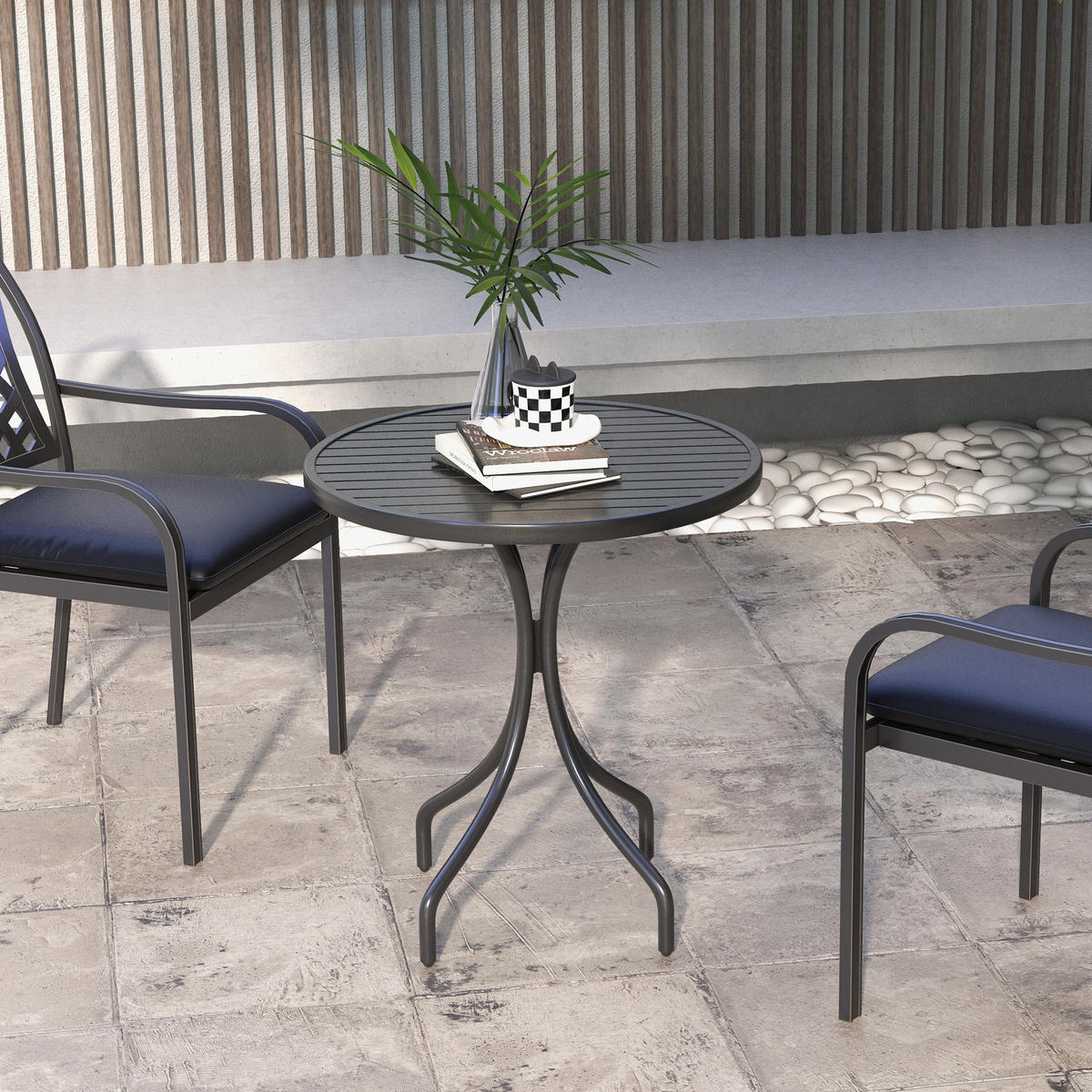 GARTENTISCH DE-14091 mit Lattenplatte Schwarz - Schwarz, Metall (66/66/71.5cm) - ComfortXL