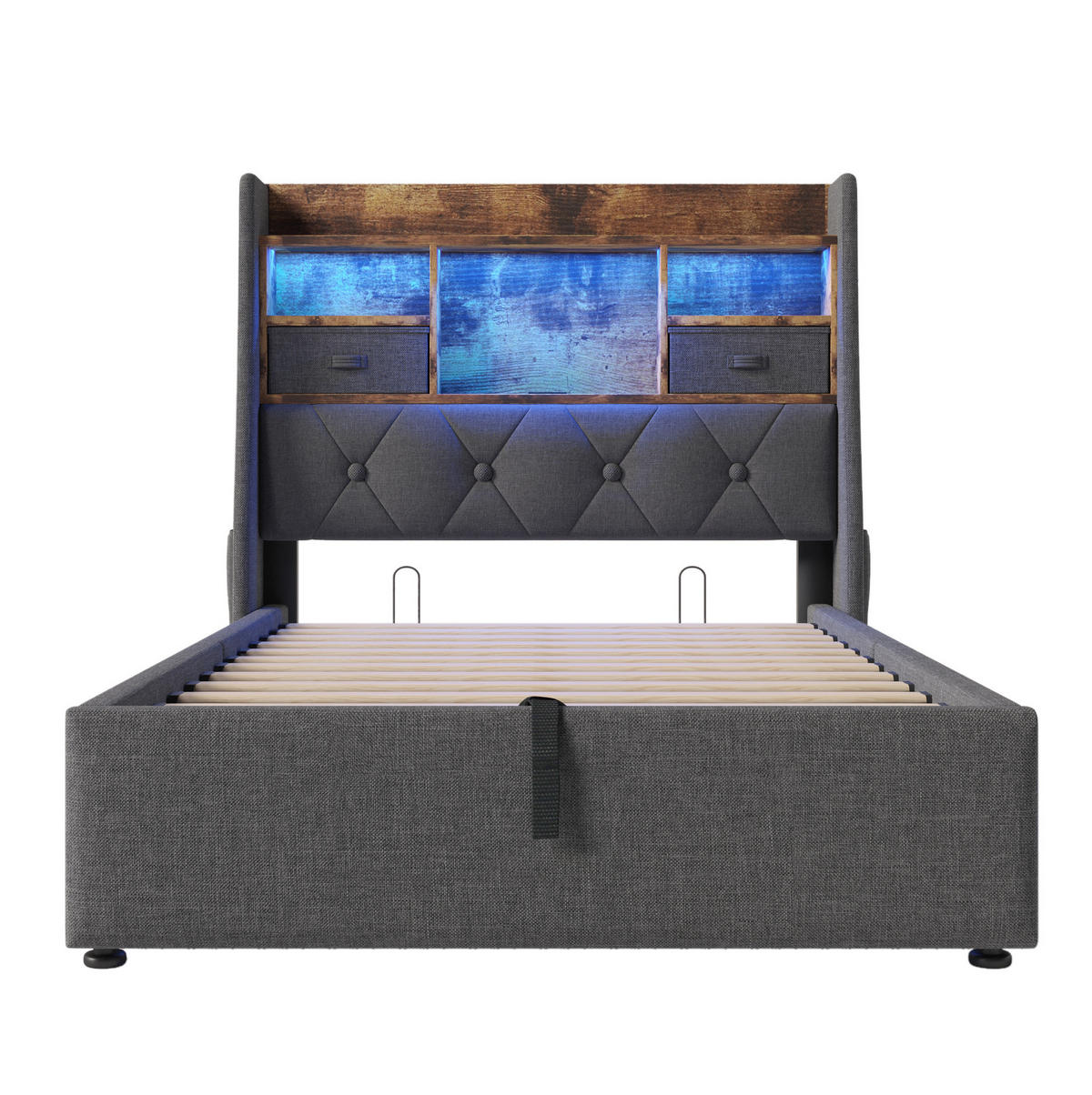 ČALÚNENÁ posteľ 90/200 cm sivá, s LED osvetlením a úložným priestorom - sivá, textil (90/200cm) - BEAOK