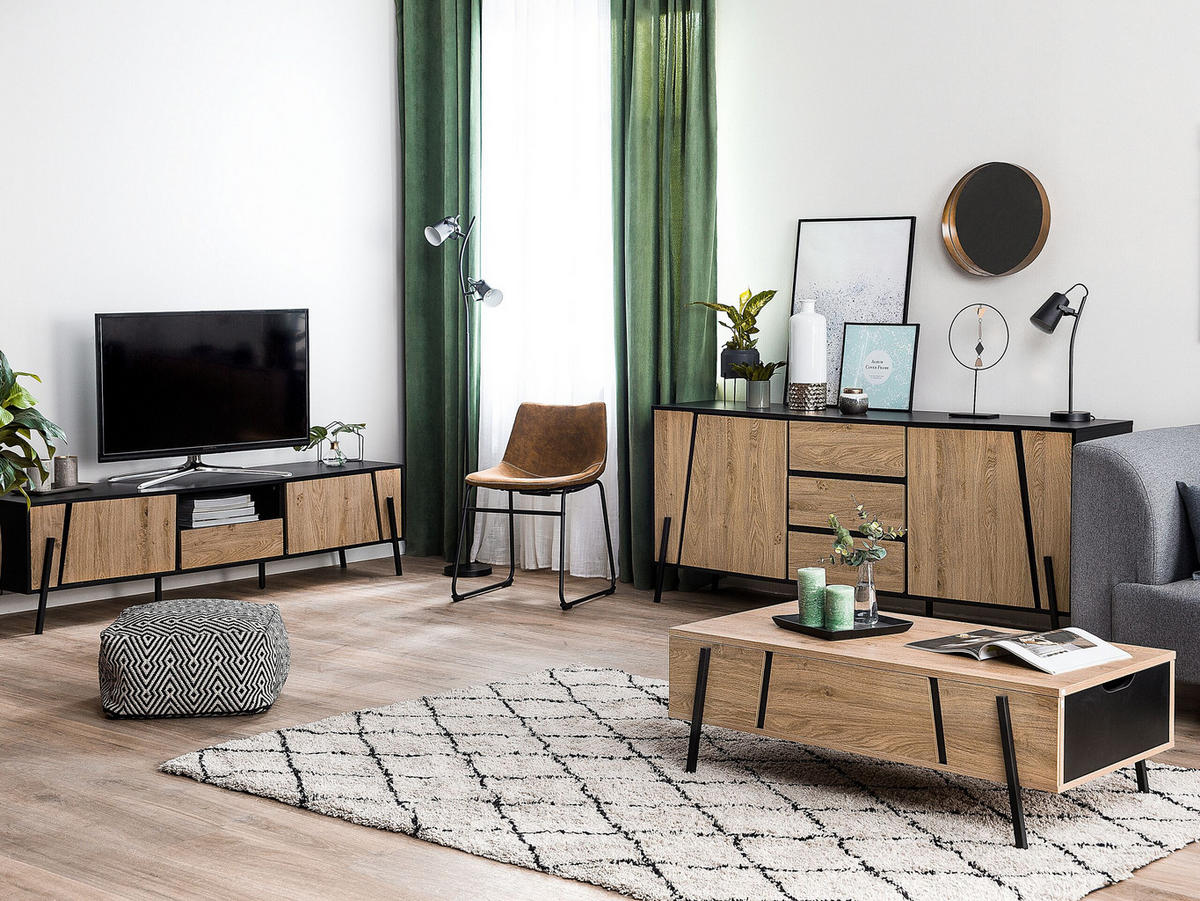 TV-MÖBEL Hellbraun, Schwarz BLACKPOOL 40/177/46 cm - Hellbraun, Holzwerkstoff (177/46/40cm) - Beliani