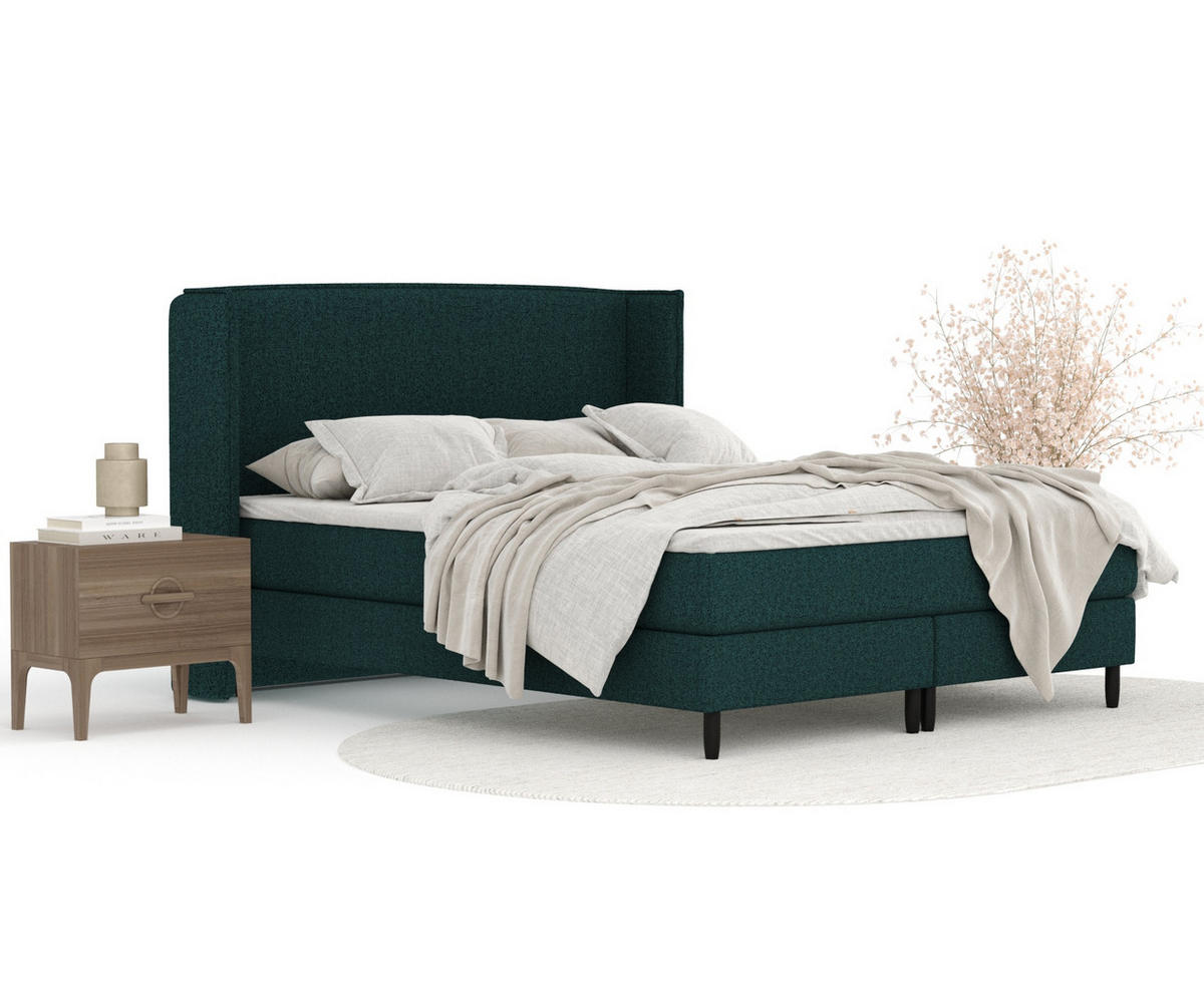 KONTINENTALBETT Ardis Grün 140/200 cm mit Matratze und Topper - Schwarz/Grün, Holz/Holzwerkstoff (140/200cm) - Maison de Reve