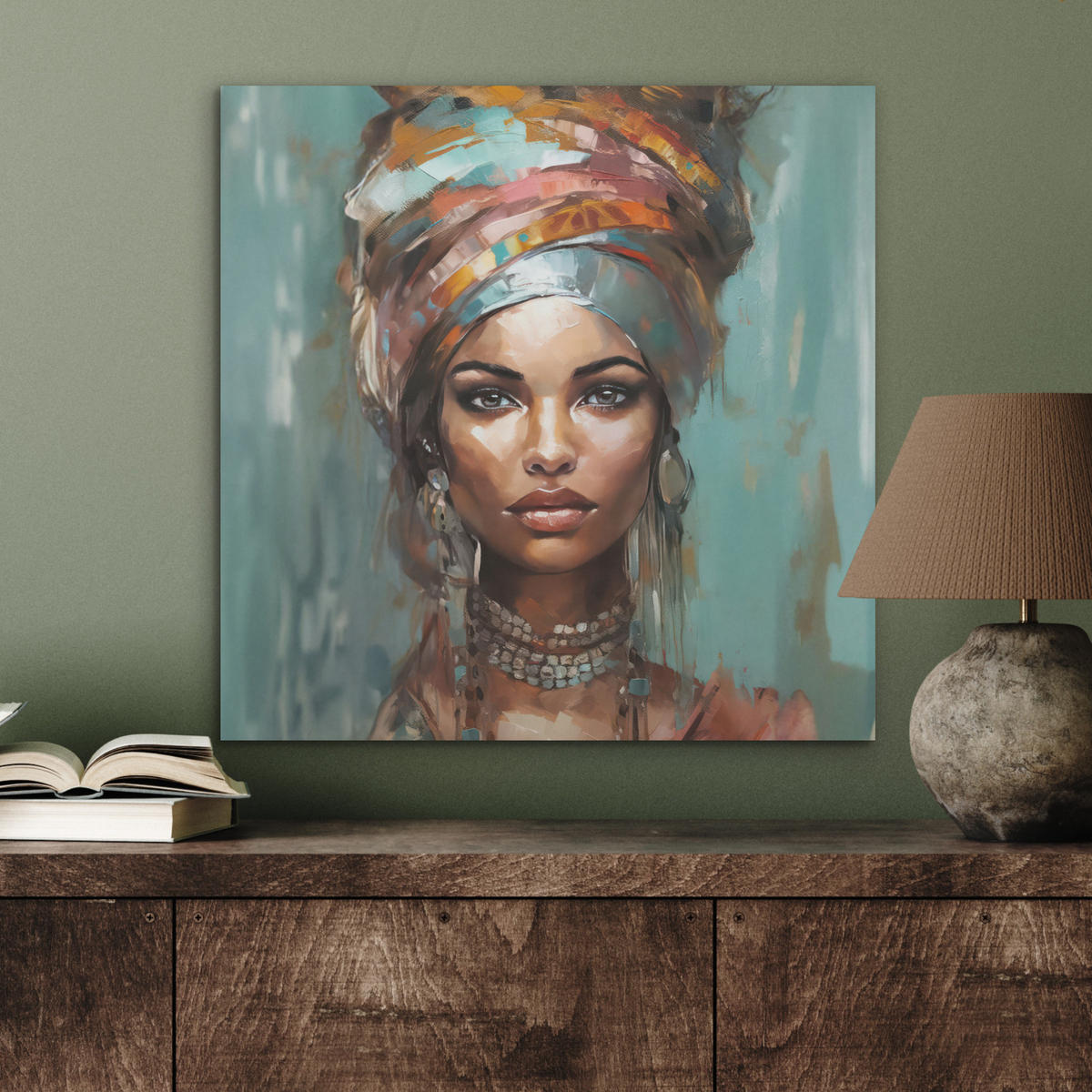 AKUSTIKBILD Frau - Kunst - Schmuck - Porträt Wandbilder 60x60 cm - Blaugrau, Kunststoff (60/60/0.9cm) - MuchoWow