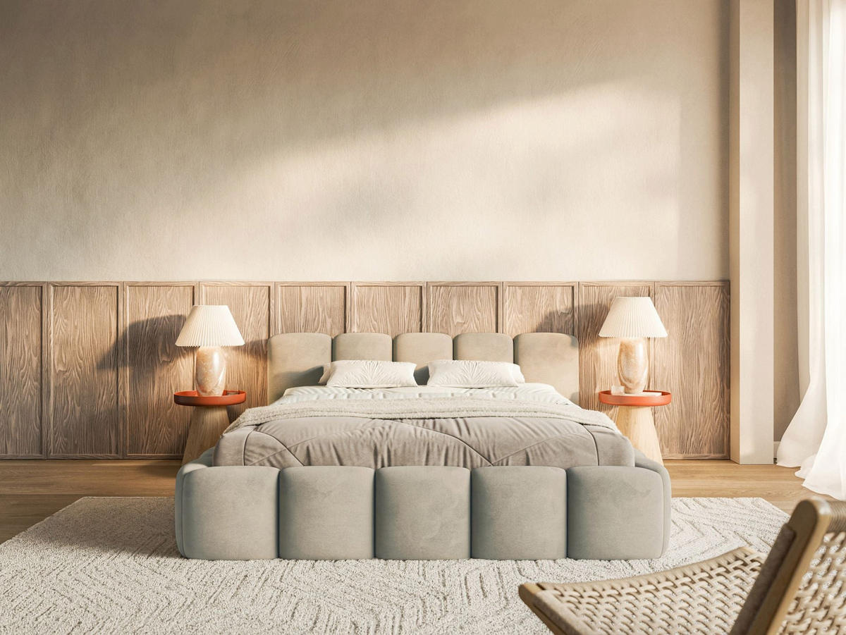 POLSTERBETT Cloudy Low Graubeige Samtbezug 200x200 - Taupe, Textil (200/200cm) - Selsey