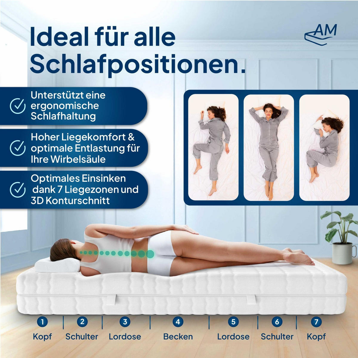 KALTSCHAUMMATRATZE 180/200 cm H3 - 19cm Höhe & Tencel Bezug - Weiß, Textil (180/200cm) - AM Qualitätsmatratzen