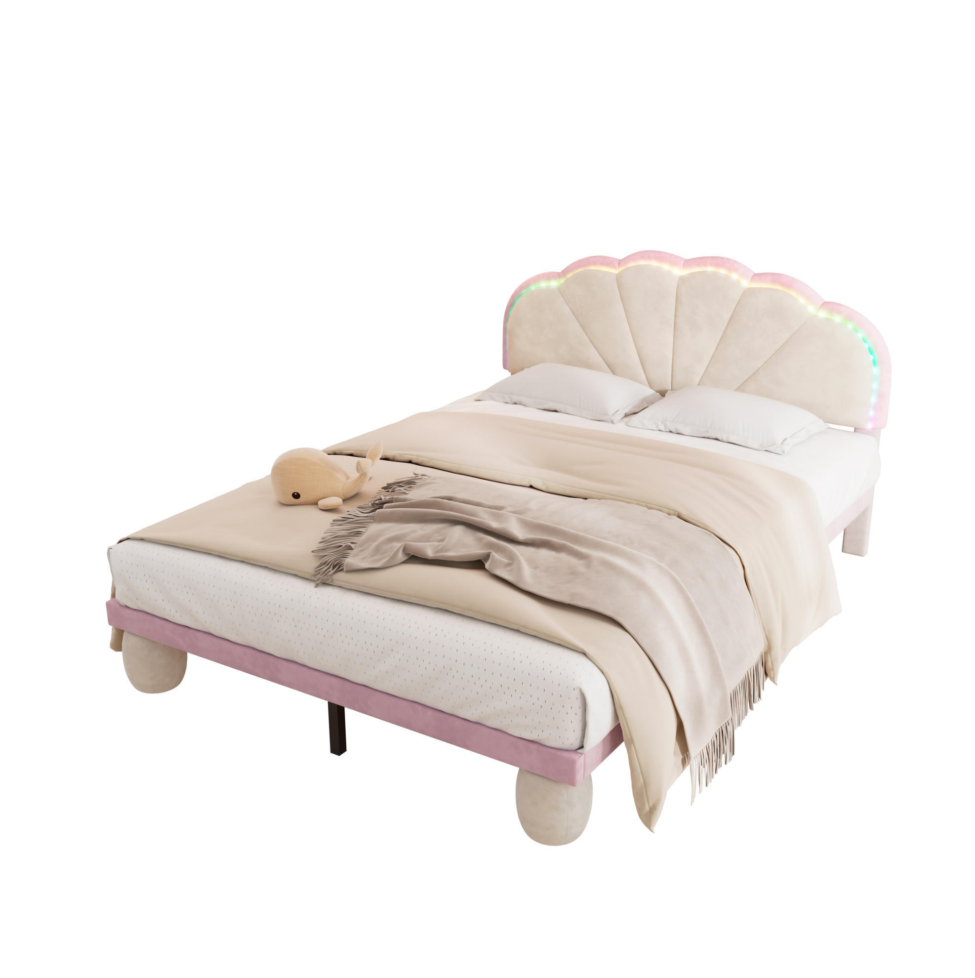 POLSTERBETT 140/200 cm aus Samt in Beige/Rosa mit LED-Beleuchtung - Beige, Textil (140/200cm) - Flora Grace