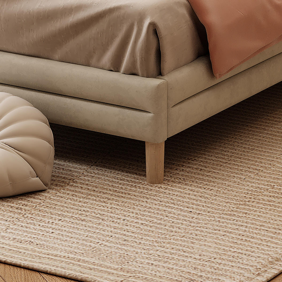 ČALÚNENÁ posteľ zo zamatu 90x200 cm béžová s LED pásmi a obláčikovým čelom pre detskú izbu - béžová, textil (90/200cm) - Modfu