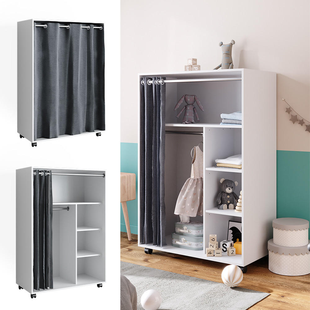 KLEIDERSCHRANK Doros Weiß 100 x 146.6 cm offen, mit Rollen - Weiß, Holzwerkstoff (100/146.6/50cm) - Vicco
