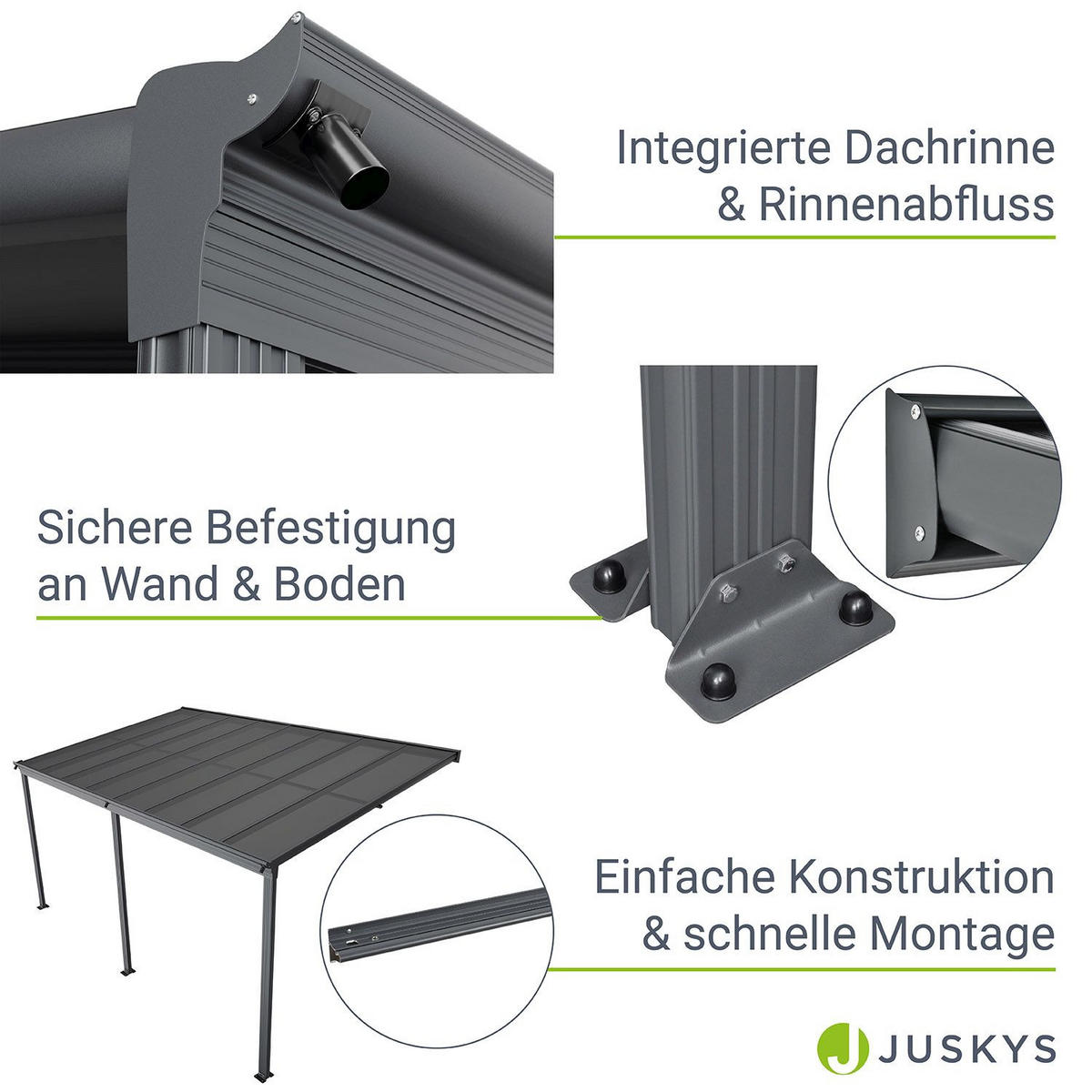 TERRASSENDACH Borneo Aluminium 4,9x3m dunkelgrau - Dunkelgrau, Metall (495/278/303cm) - Juskys