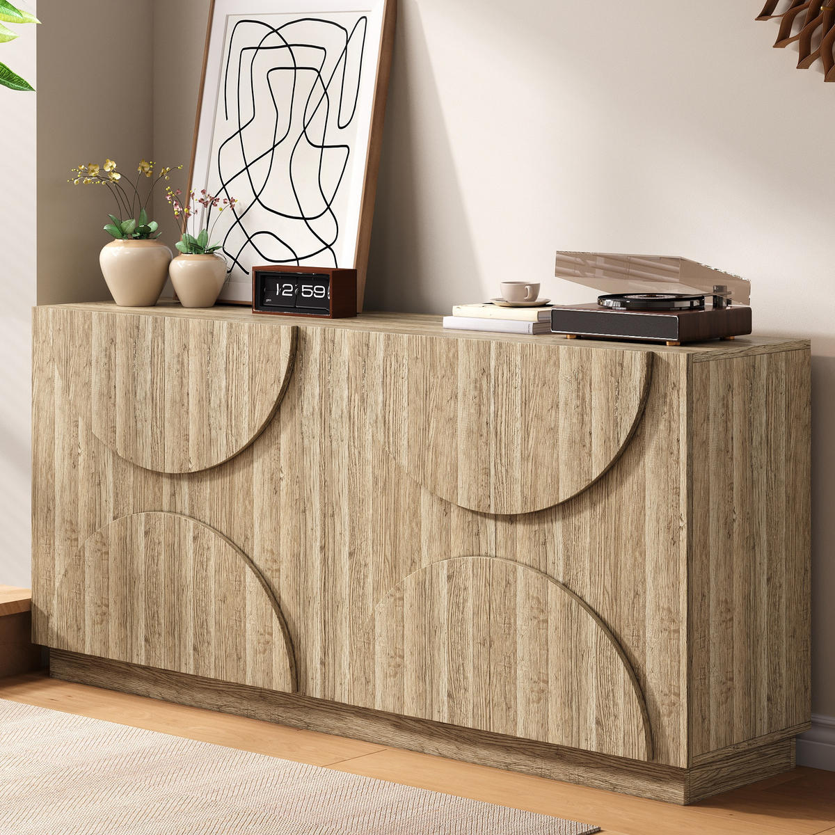 SIDEBOARD Naturfarben, Regale, Push-System, für Wohnraum - Kastanienfarben, Holz (160/80/40cm)