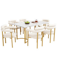 ESSTISCHSET 7-Teilig Mit Metallbeinen, 6 Creme Wildledersessel, Gold - Multicolor, Metall (140/75/80cm) - FLIEKS