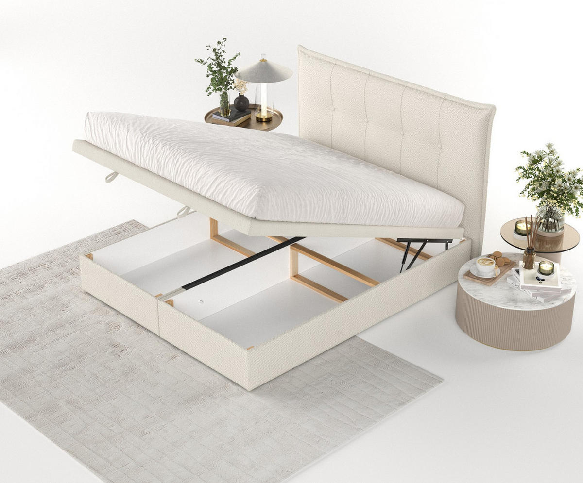 POLSTERBETT Liano mit Stauraum 140/200 cm Hellbeige im Alta Stoff - Sandfarben/Schwarz, Holz/Holzwerkstoff (140/200cm) - AltaBeds
