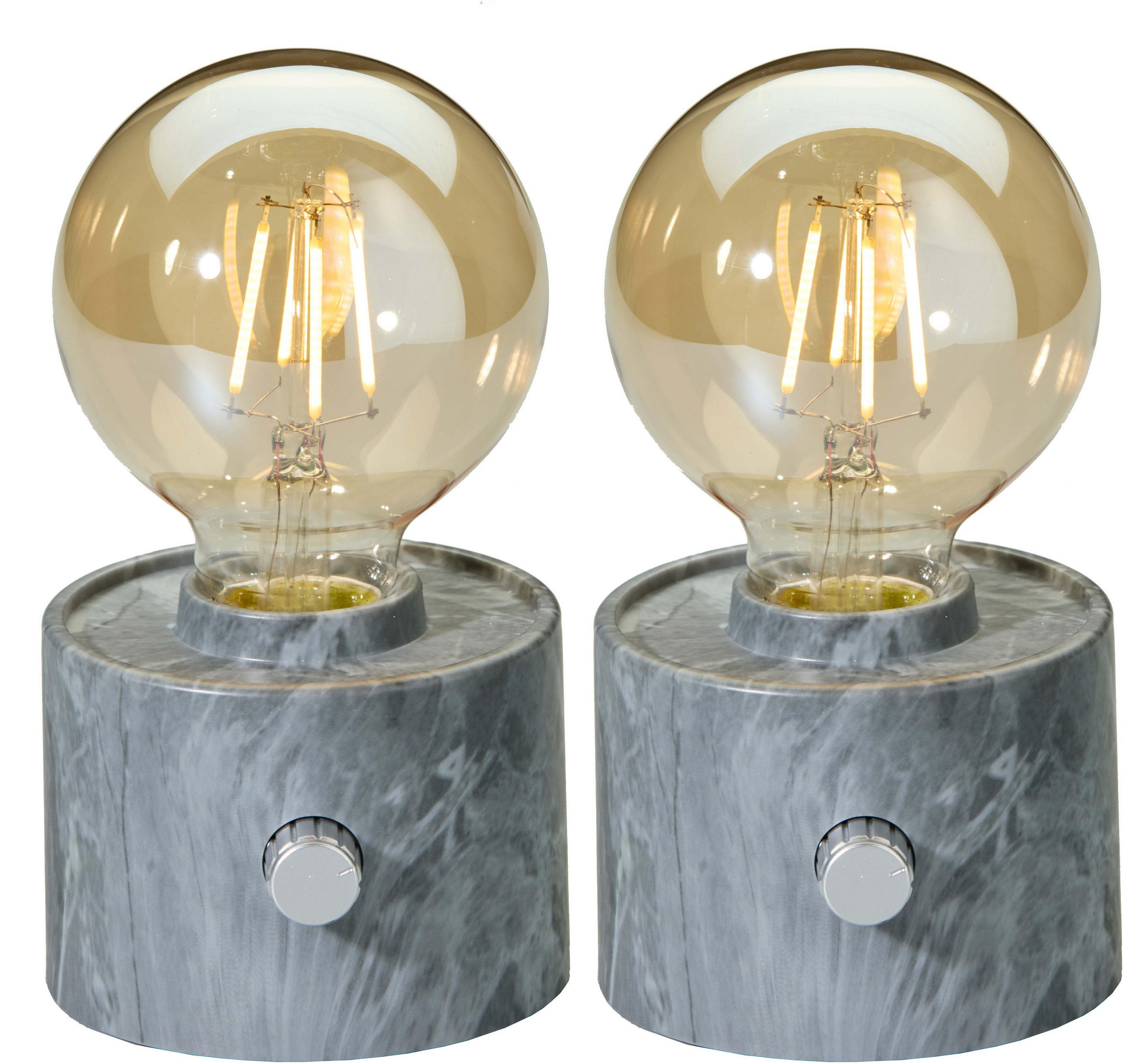 LED-TISCHLAMPE Vintage Edison dimmbar 10x9x16cm 2er-Set Marmor grau - Grau, Kunststoff (10/8.7/16cm) - Northpoint