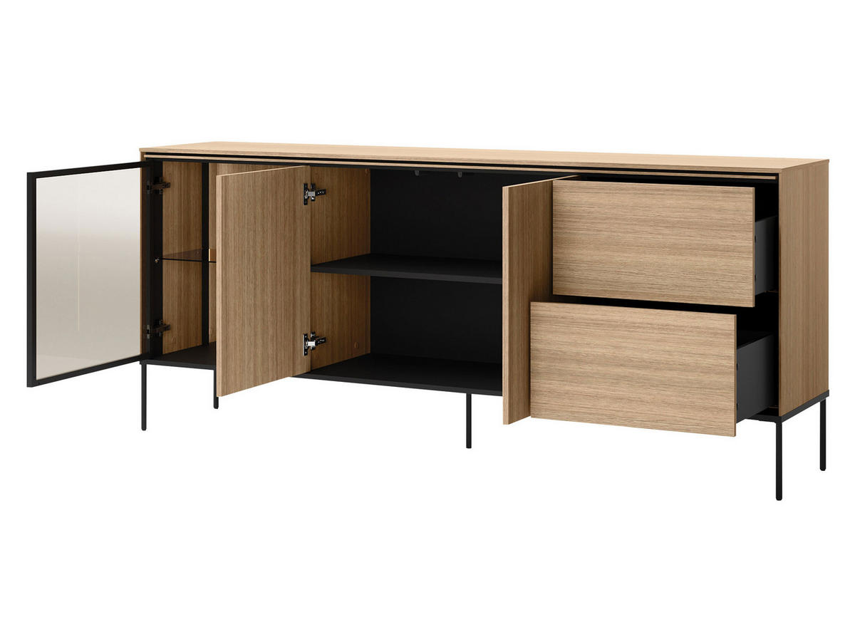 SIDEBOARD 2D1W2S Visso VI-06 - Eichefarben/Schwarz, Holzwerkstoff/Metall (201/85/41cm) - MIRJAN24