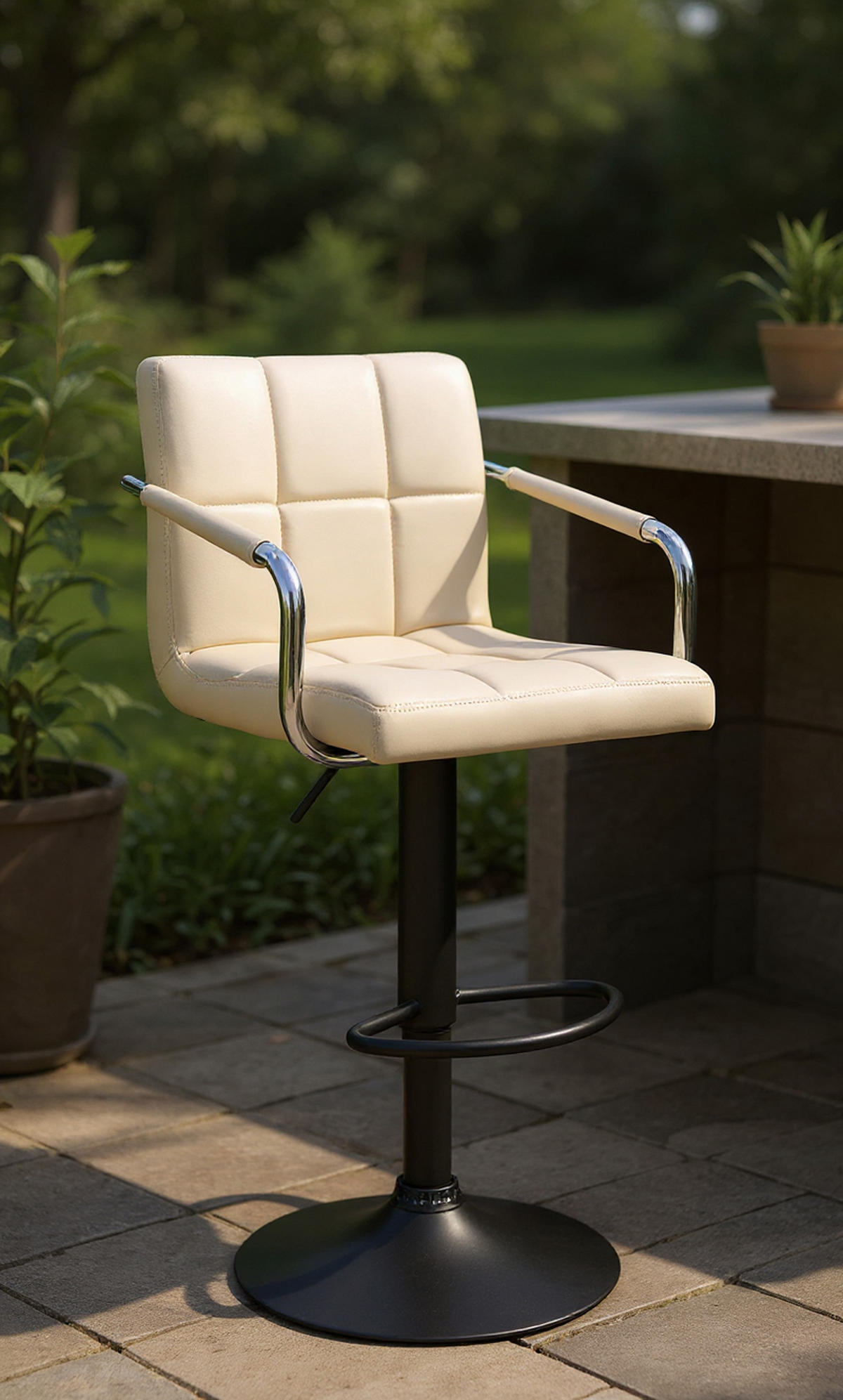 BARHOCKER 2er Set Luca schwarz creme - Creme/Schwarz, Kunststoff/Metall (54/112/46cm) - TPFLiving