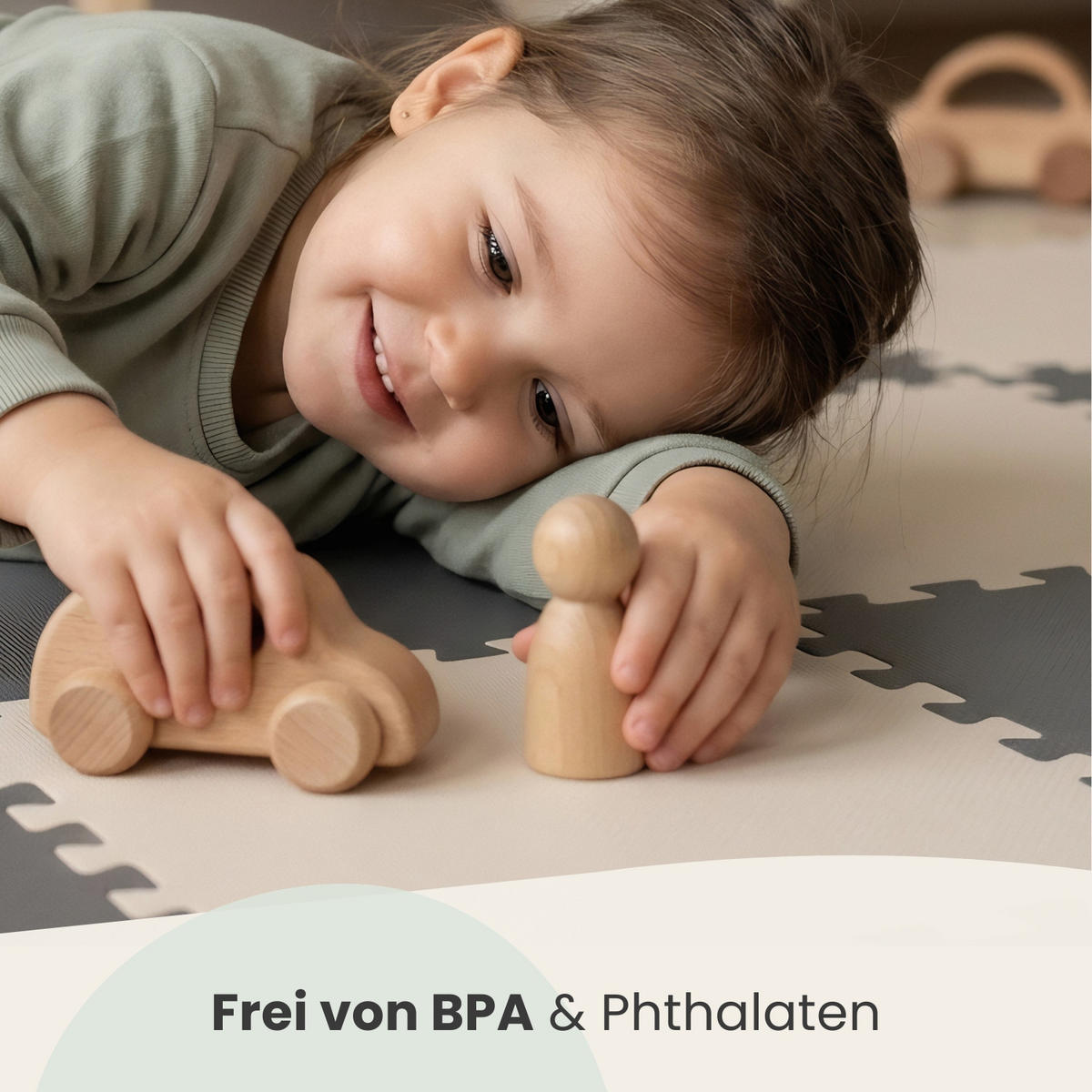 SPIELMATTE mit Rand - 180/90/1 cm Puzzlematte Grau Beige - Grau, Kunststoff (30/30cm) - Littletom