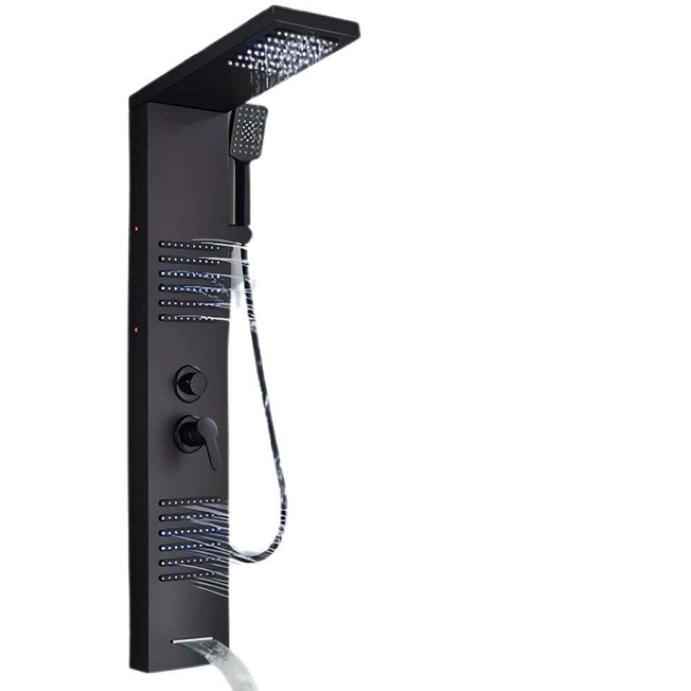 LED Duschpaneel Turmsystem Schwarz - Schwarz Hochglanz, Metall (46/122/20cm) - Kaket