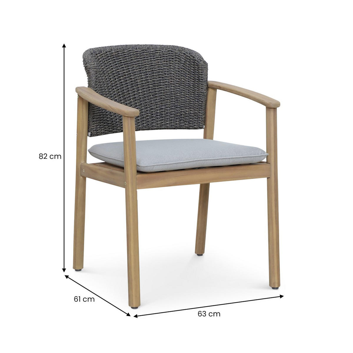 GARTENSTUHL SURIN grau, natur - Grau, Holz/Textil (63/82/61cm) - IDIMEX