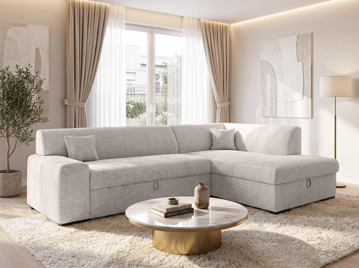 ECKSOFA L Form Minosa Weiß 260/175/71 cm Rechts mit Schlaffunktion - Schwarz/Weiß, Kunststoff/Textil (175/260cm) - AX Living