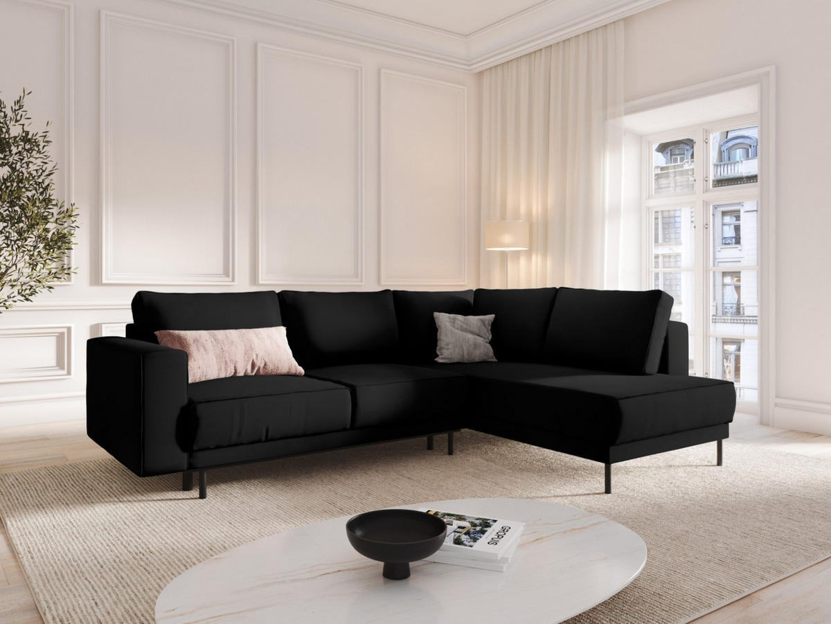 AUSKLAPPBARES-ECKSOFA rechts Caro aus Samt schwarz 5 Sitzplätze - Schwarz, Textil (187/247cm) - Micadoni