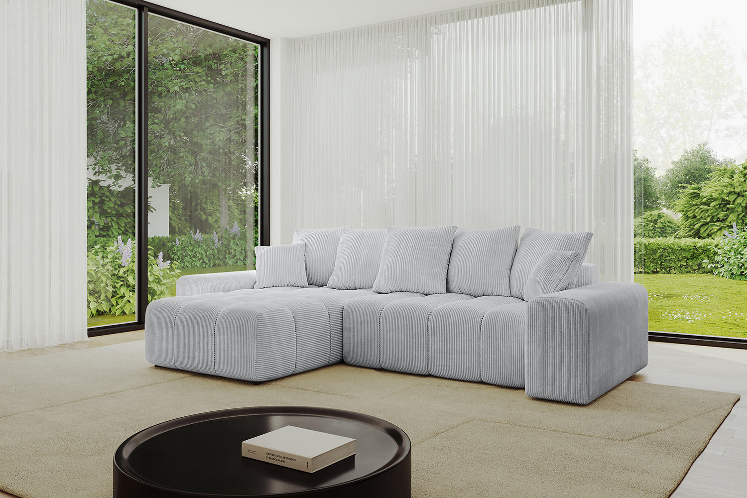 ECKSOFA Ottomane links/rechts ENIL-L 297x189x68 Grau Cord - Grau, Holzwerkstoff/Kunststoff (297/189cm) - ALTDECOR