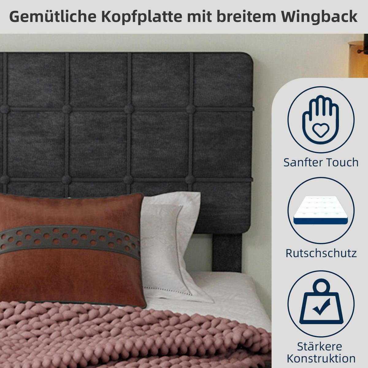 ČALOUNĚNÁ postel 160/200 cm šedá z sametu s prošívaným čelem a dřevěnými nohami - šedá, textil (160/200cm) - OKWISH
