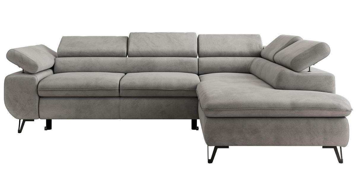 ECKSOFA PABLO L Hellgrau Velvet - Rechts Seite - Hellgrau/Schwarz, Textil/Metall (273/208cm) - MKS
