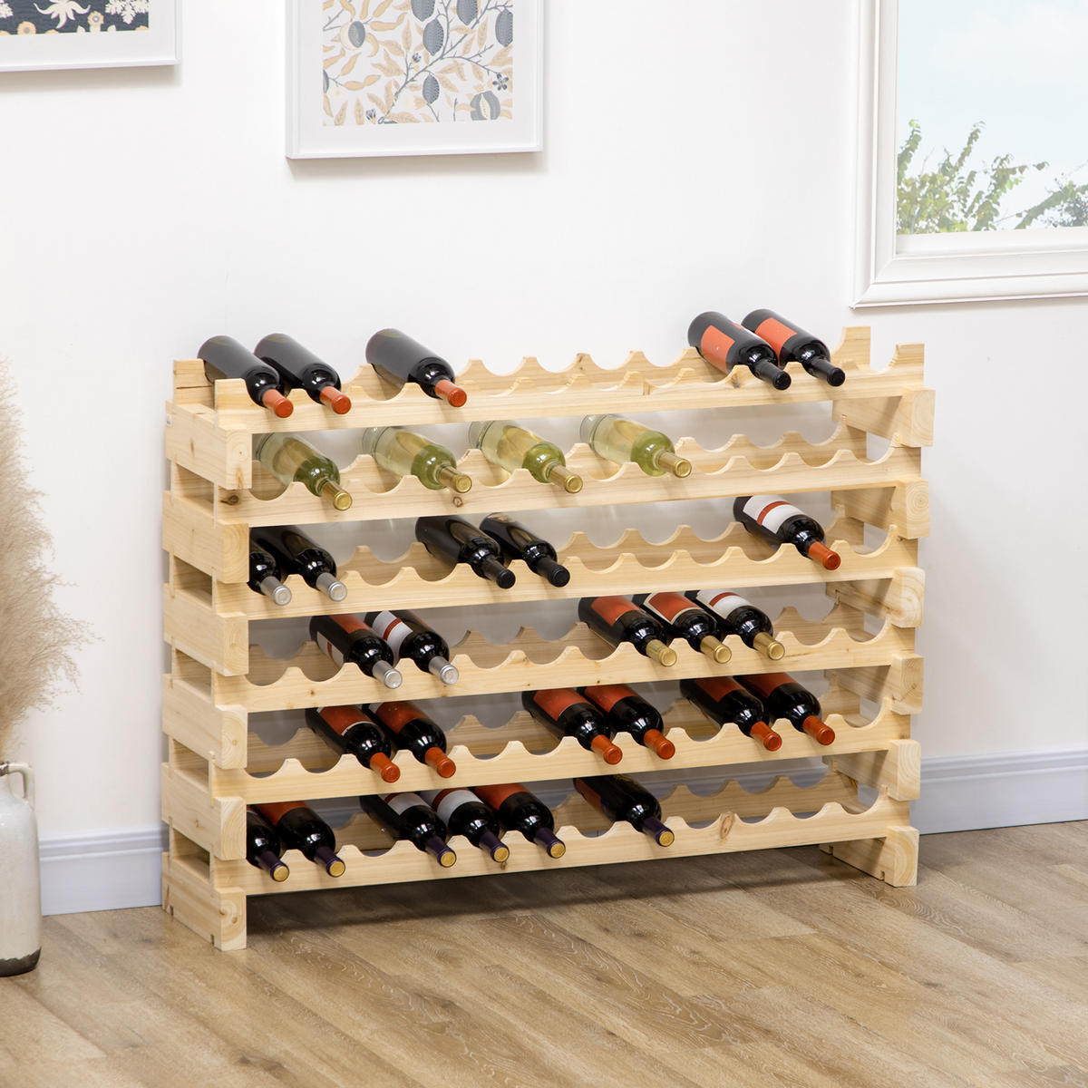 WEINREGAL, 6-stöckig, Holz, 72 Flaschen, 100kg, Naturholz, 114x28x85cm - Multicolor, Metall (114/85/28cm) - FORIOUS