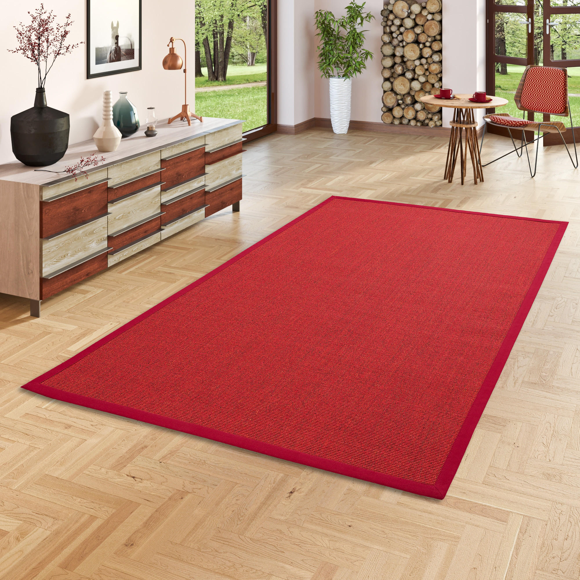 SISALTEPPICH NATURA KLASSISCH MIT BORDÜRE - Rot, Textil (200/250cm) - Pergamon