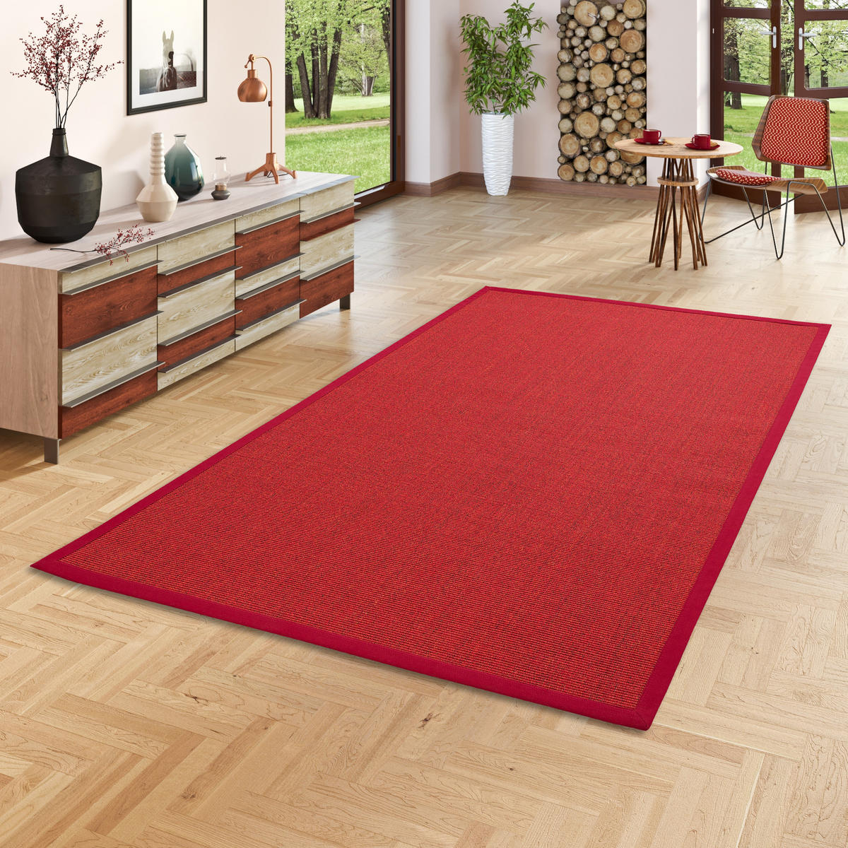 SISALTEPPICH NATURA KLASSISCH MIT BORDÜRE - Rot, Textil (130/190cm) - Pergamon