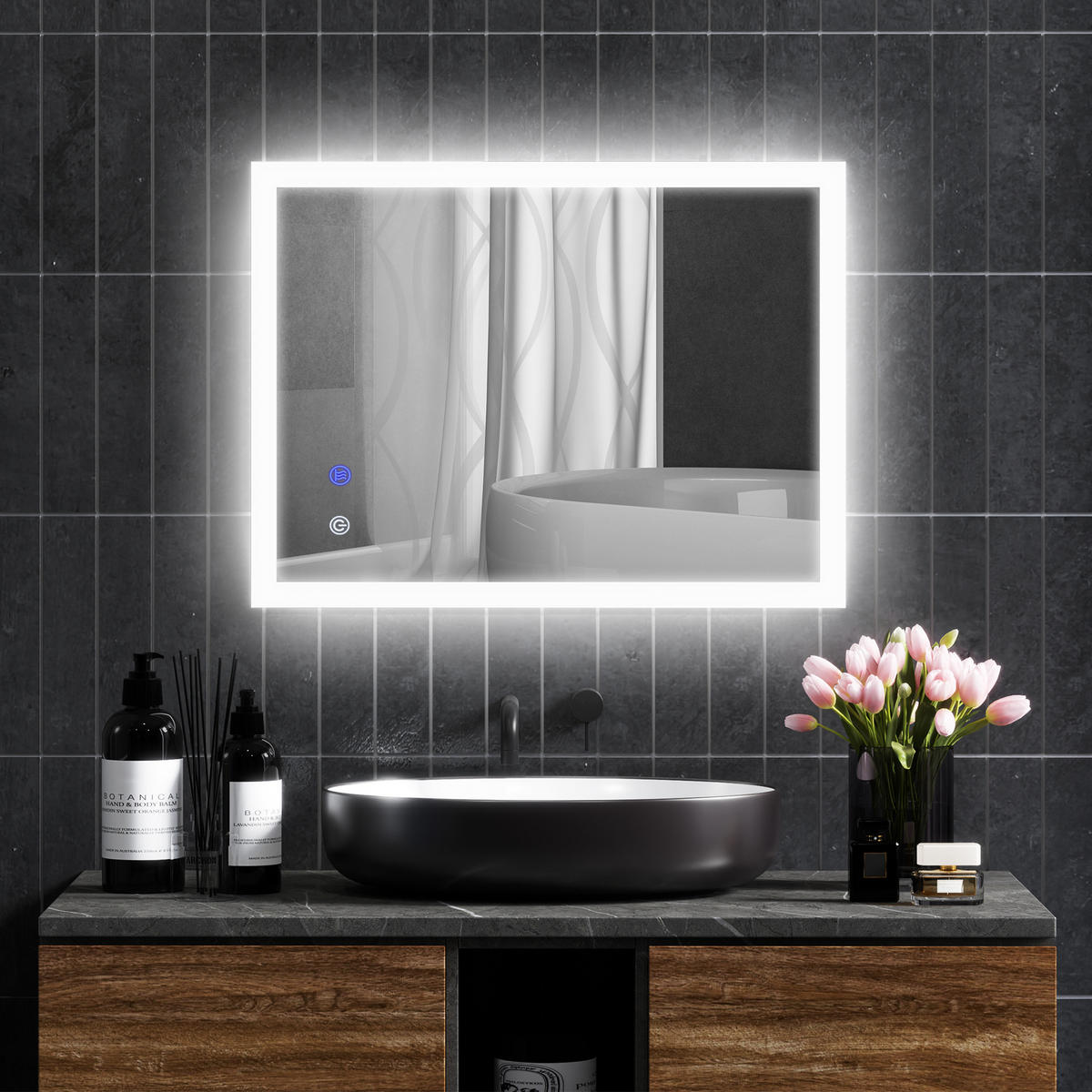 BADEZIMMERSPIEGEL DE-15125 mit 3 LED-Farben und dimmbarer Helligkeit Silber - Transparent, Glas (60/3/80cm) - ComfortXL