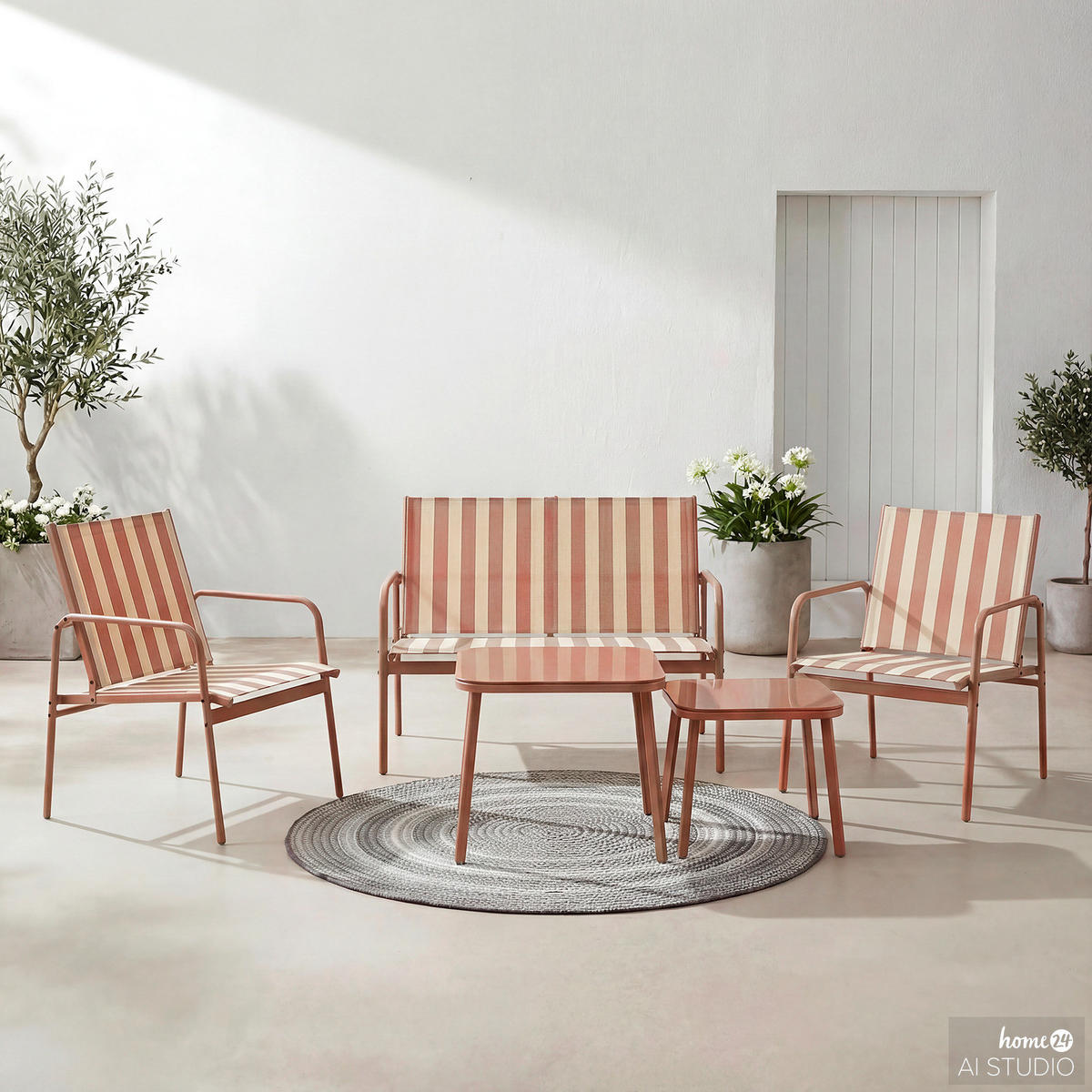 SITZGRUPPE - 5-teilig - Stahl - Rot/Weiß, Glas/Textil - home24