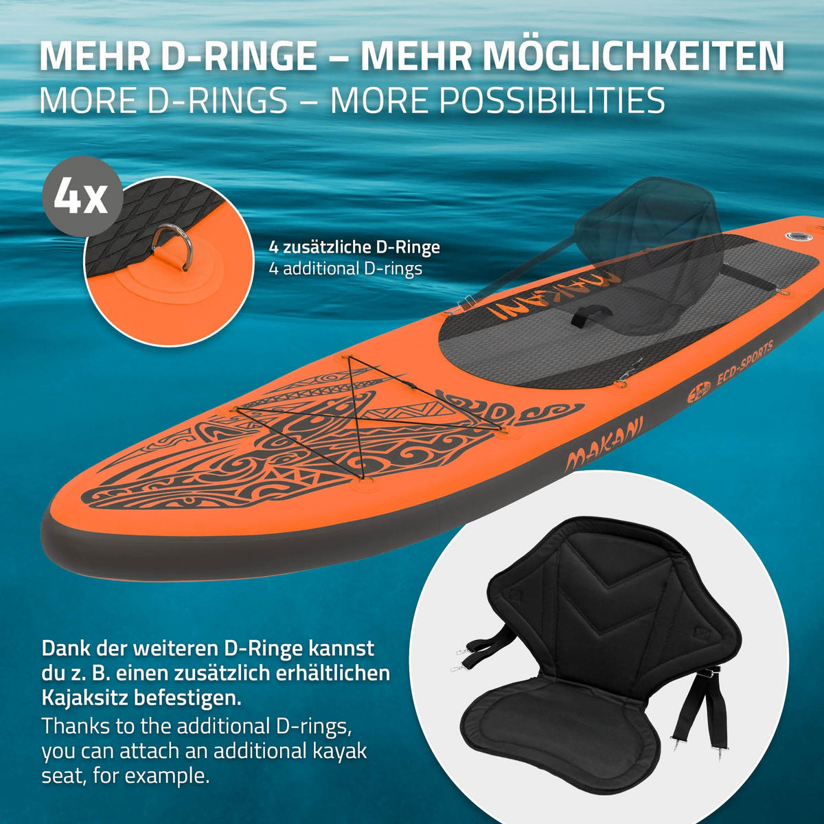 STAND UP PADDLE BOARD Makani Orange - Orange, Kunststoff (320/80/15cm) - ECD-Germany