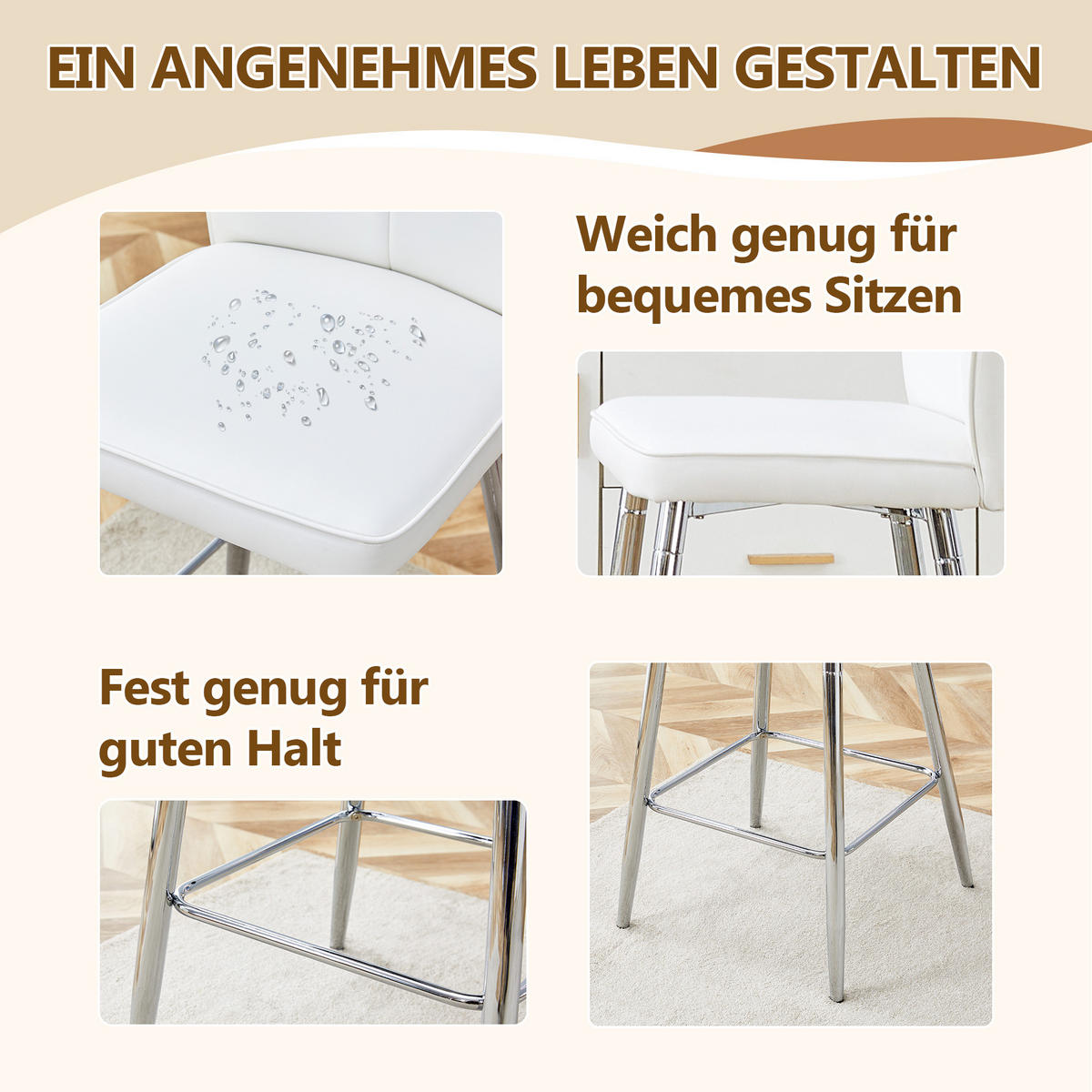 BARHOCKER 2er-Set Weiß mit PU-Leder und Rückenlehne - Weiß, Metall (44/101/44cm) - PANGIVO