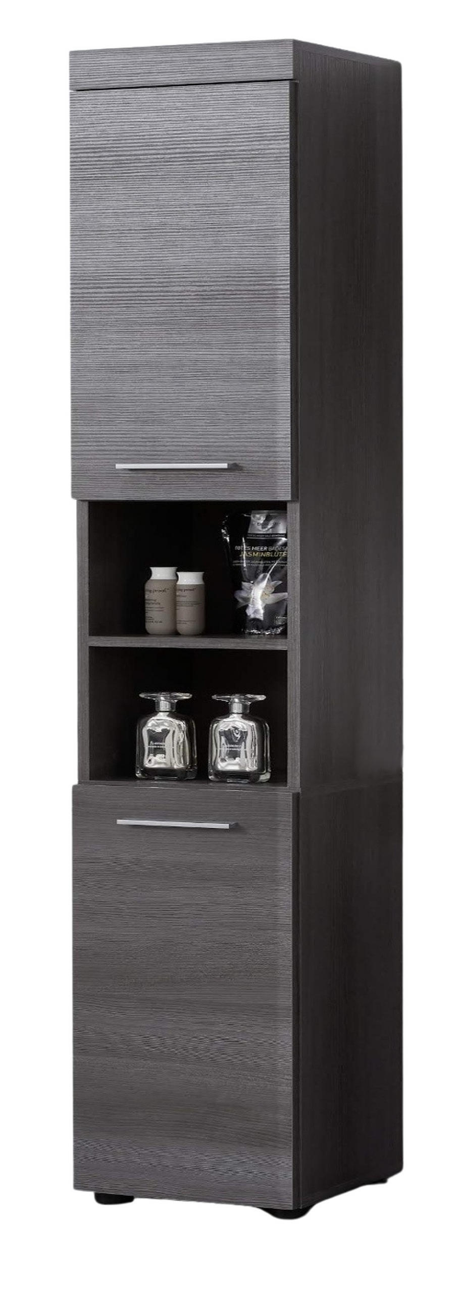HOCHSCHRANK grau Rauchsilber 30 x 190 cm, Badschrank Türanschlag wechselbar - Silberfarben/Schwarz, Holzwerkstoff/Kunststoff (30/190/31cm) - Top.Furn