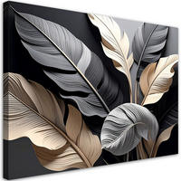 WANDBILD, Schwarze beige und weiße geschichtete Blätter - Schwarz, Textil (60/40cm) - Feeby