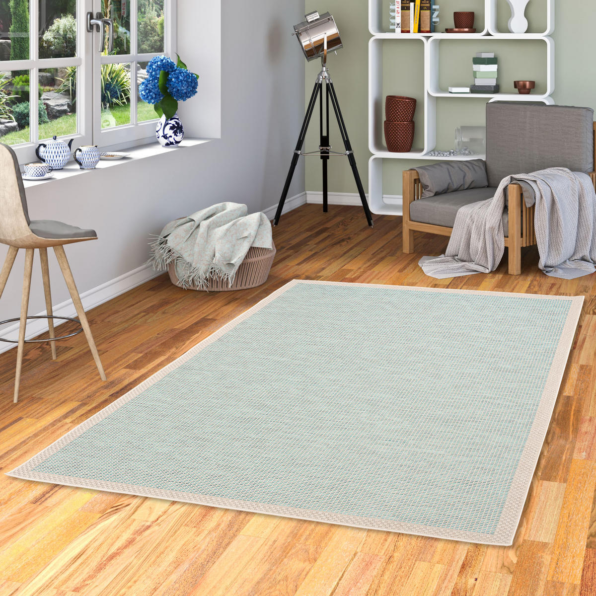 IN & OUTDOOR TEPPICH FLACHGEWEBE OTTAWA BORDÜRE - Türkis, Textil (160/230cm) - Pergamon