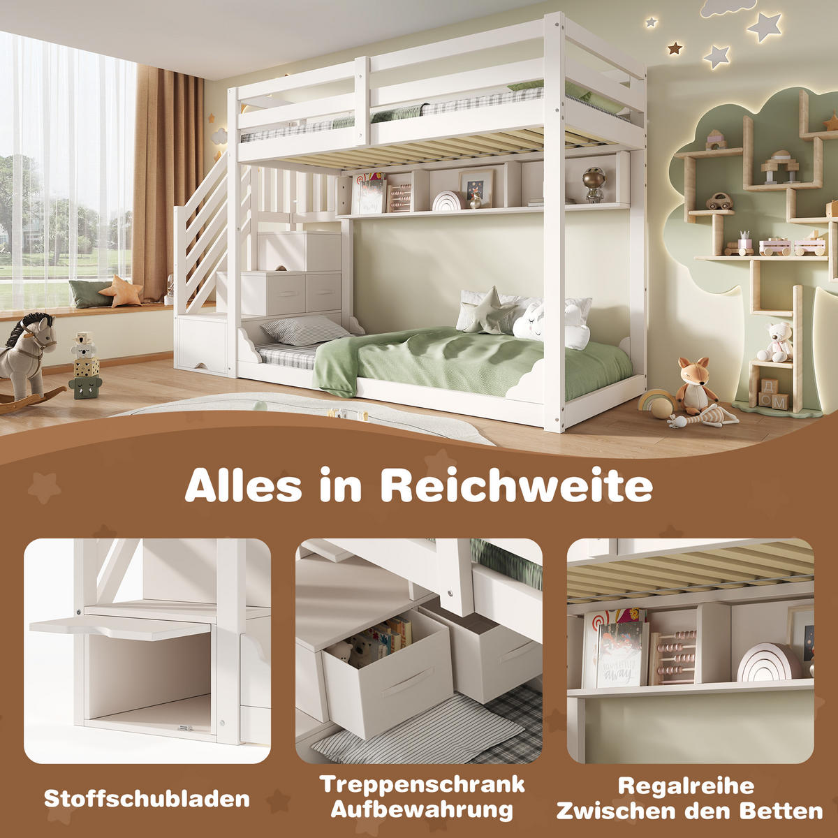 ETAGENBETT AB30395678W Weiß - Weiß, Holz (90/200cm) - ComfortXL