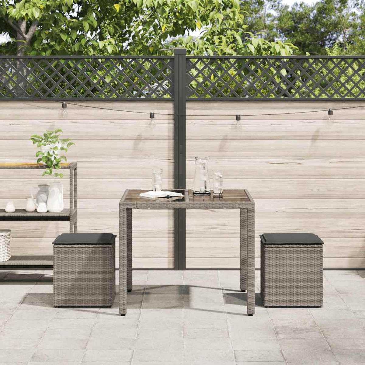 GARTENHOCKER Mit Kissen 2er Set Grau 40/40/43 Cm Poly Rattan - Grau, Kunststoff (40/43/40cm) - vidaXL