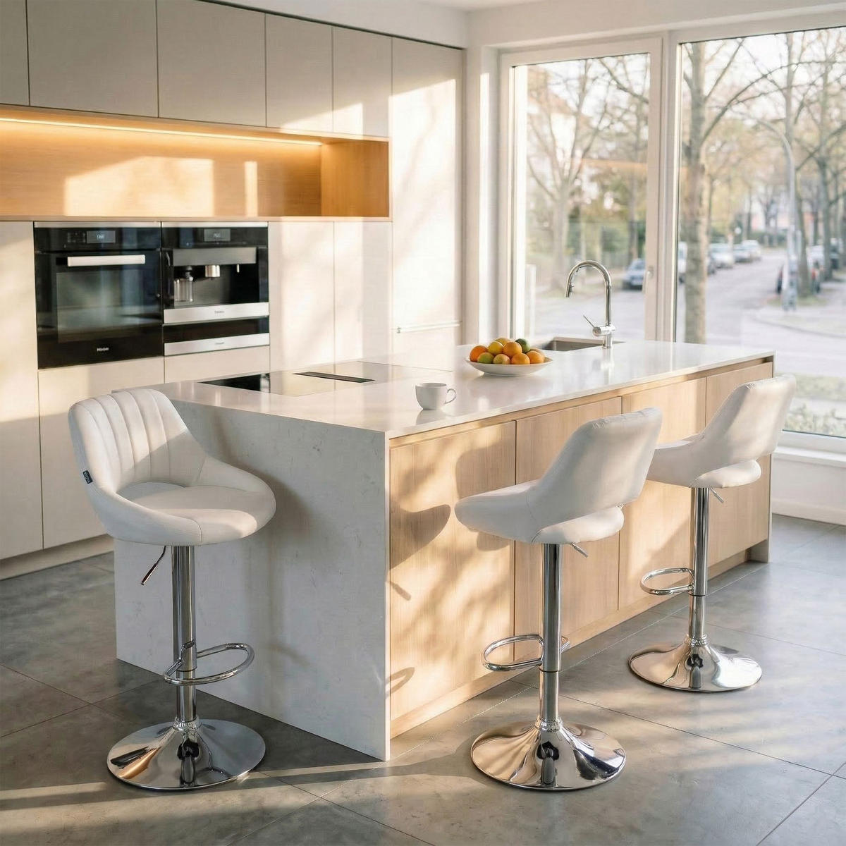 BARHOCKER Lederlook Weiß - Chromfarben/Weiß, Textil/Metall (47/85/48cm) - CLP