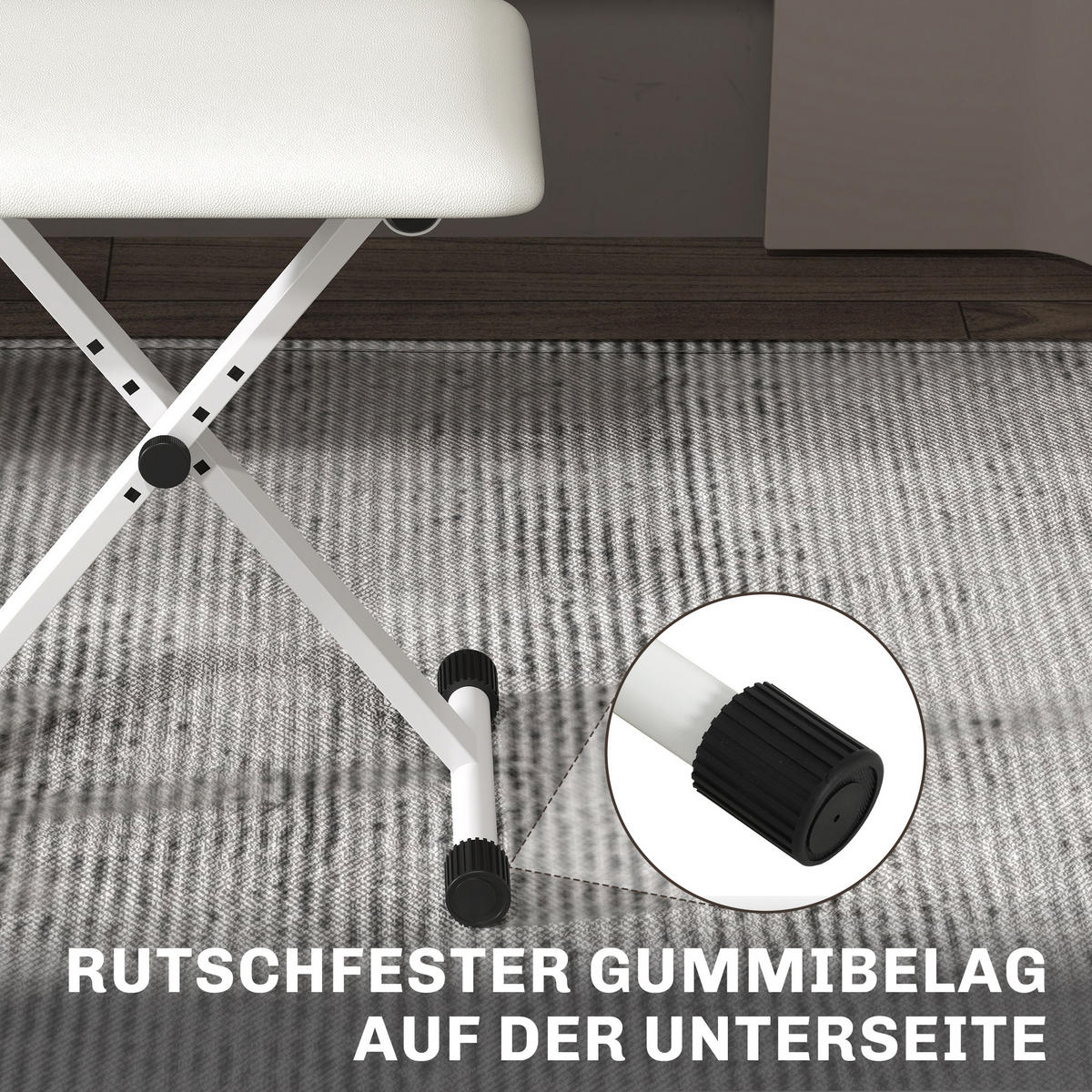 KLAVIERHOCKER DE-07225 höhenverstellbar, klappbar mit X-Form Weiß - Weiß, Metall (29/47/39cm) - ComfortXL