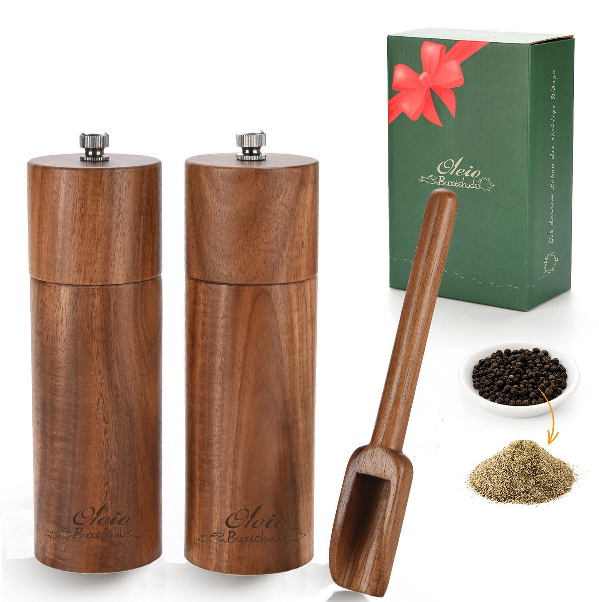 SALZ- UND PFEFFERMÜHLE SET - Akaziefarben, Holz (5/5/15cm) - Oleio