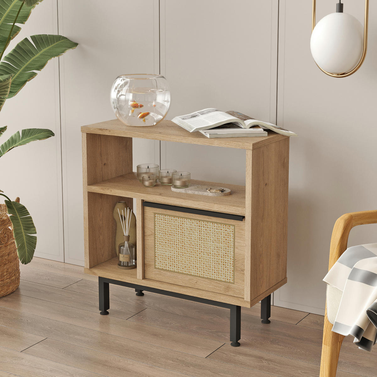 BEISTELLTISCH Kvænangen - Eichefarben/Schwarz, Holzwerkstoff/Metall (25.5/60/60cm) - [en.casa]