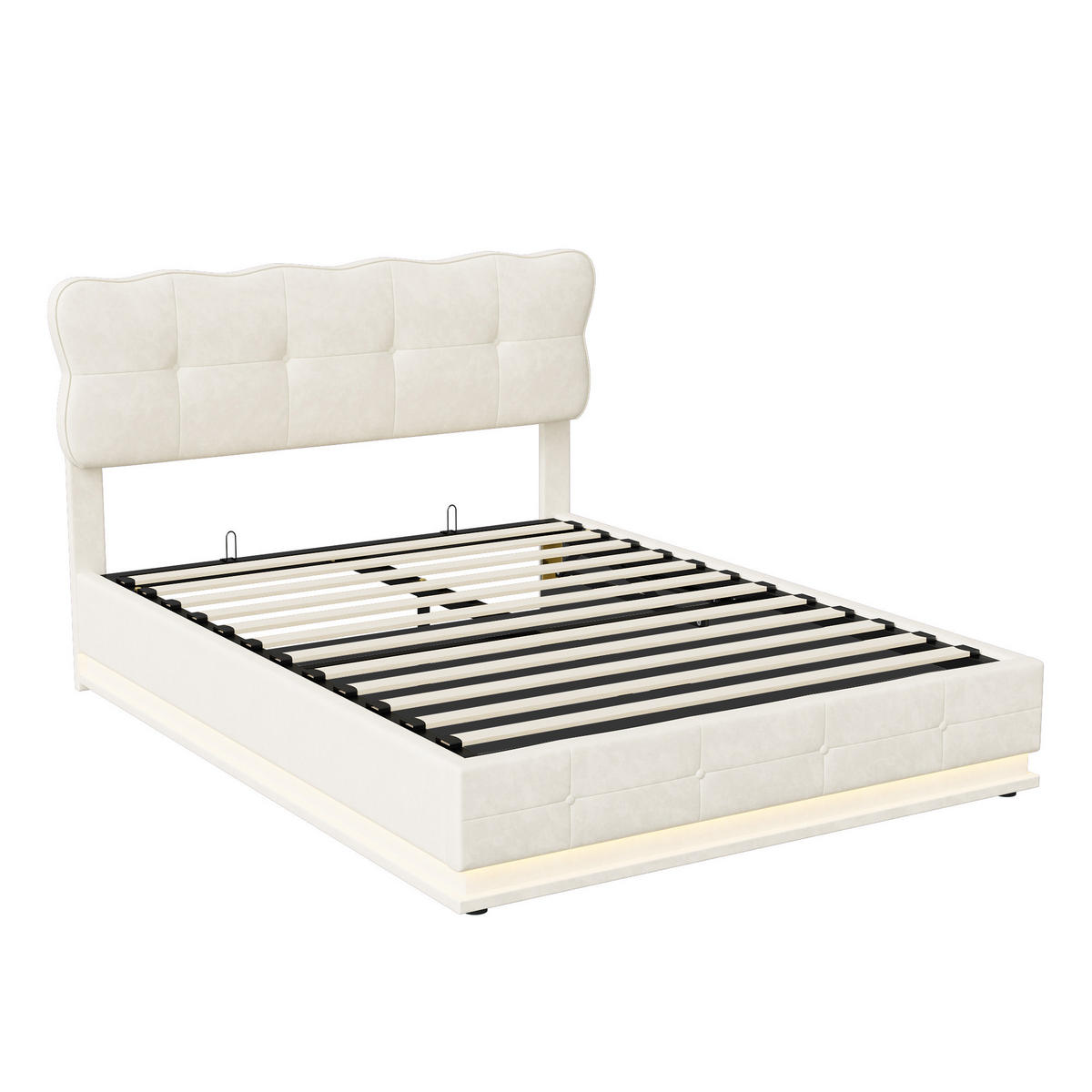 POLSTERBETT 140/190 cm mit LED-Beleuchtung - Beige, Holz/Metall (140/190cm) - Joyfair