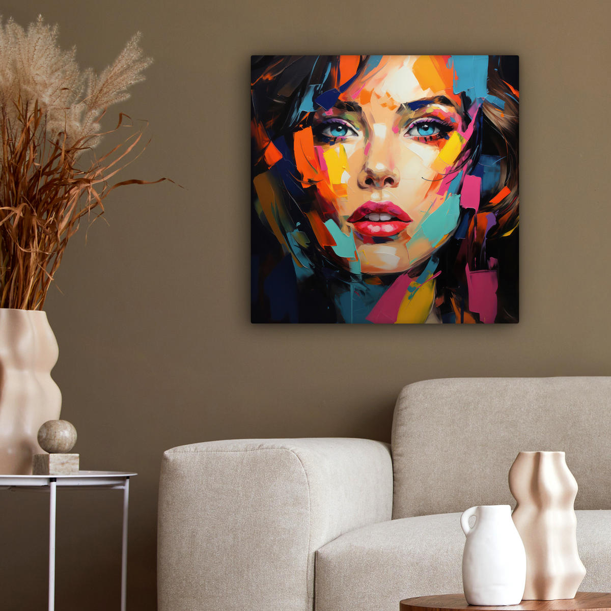 LEINWANDBILD Frau - Porträt - Farbenfroh - Kunst 50x50 cm - Multicolor, Textil (50/50cm) - MuchoWow