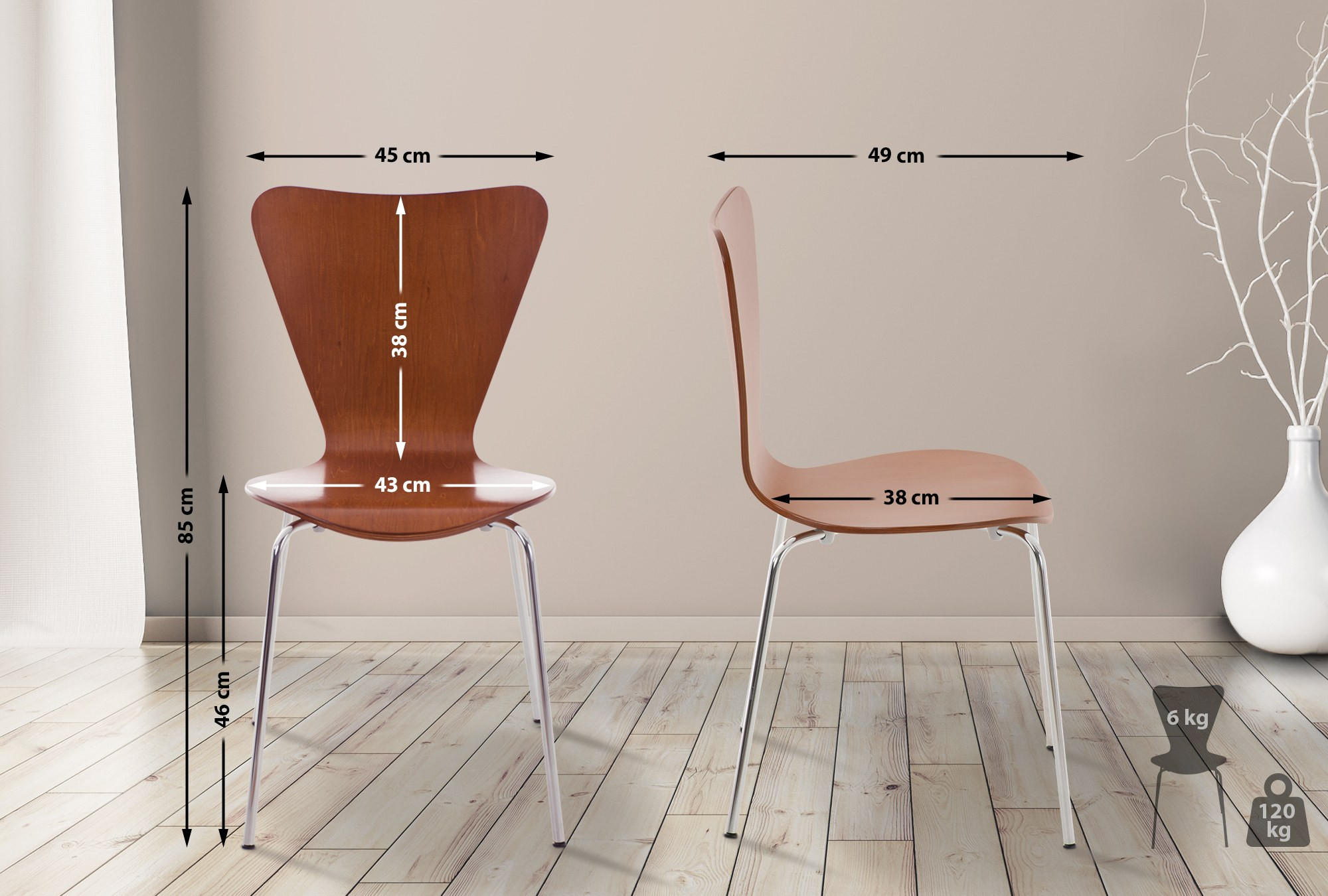 BESUCHERSTUHL Holz braun - Braun, Holz/Metall (45/85/49cm) - CLP