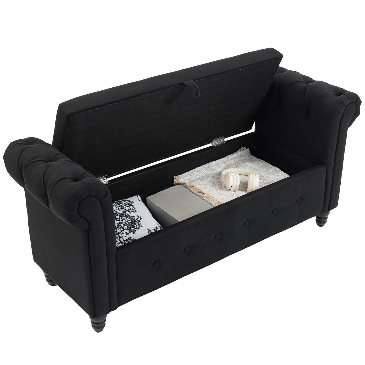 TRUHENBANK DE-16448 2-in-1 mit Stauraum Schwarz - Schwarz, Textil (146.5/72/49cm) - ComfortXL